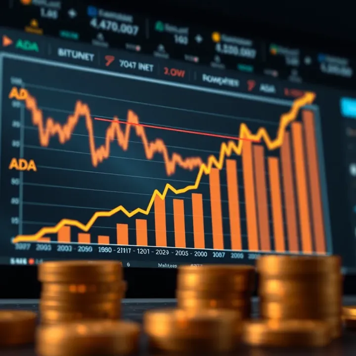 Graph showing the upward trend of ADA cryptocurrency price over time with key milestones