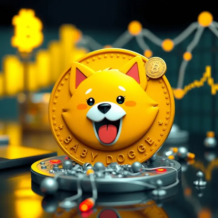 Baby Doge Coin Technology and Community Impact Illustration of Baby Doge Coin surrounded by digital blockchain elements representing technology and community interaction