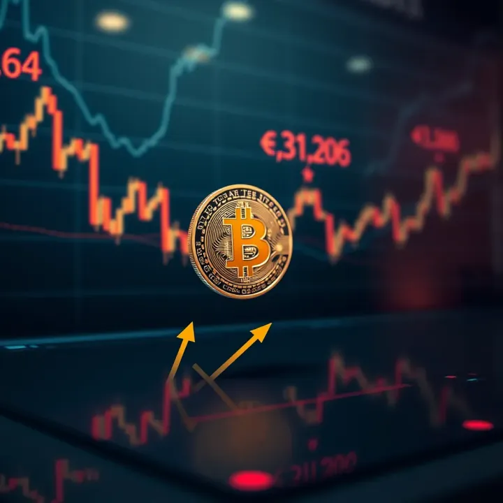 Graph showing downward trend in cryptocurrency prices with Bitcoin symbol overlay