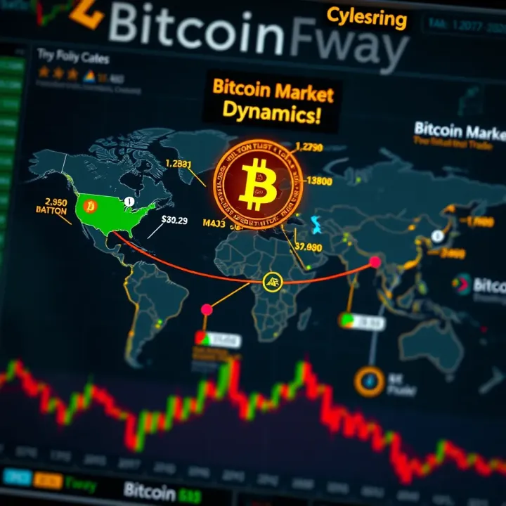 Global map highlighting key factors influencing Bitcoin market including economic and political events