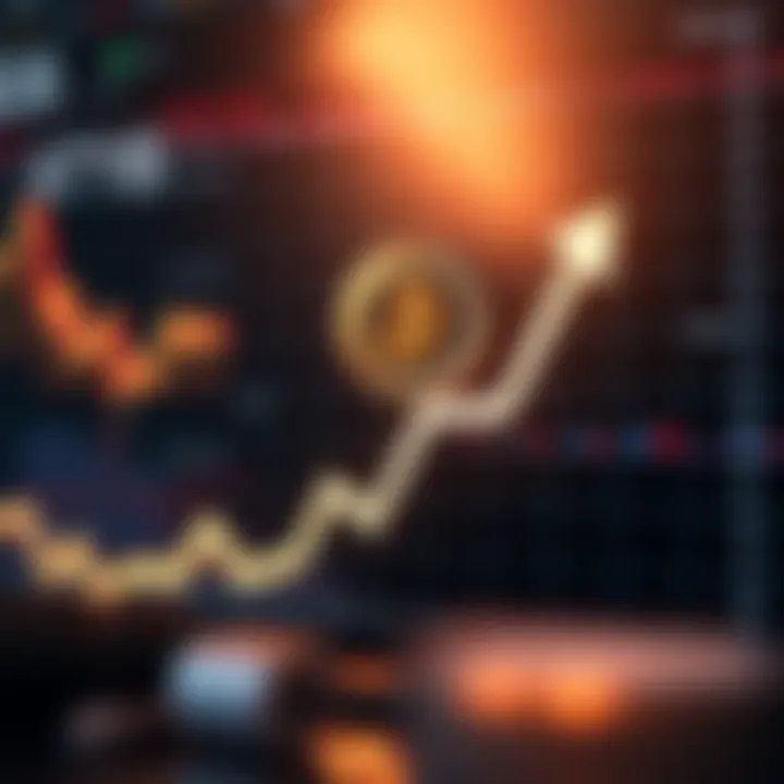 Conceptual digital chart depicting ARB coin's future market outlook with upward and downward arrows