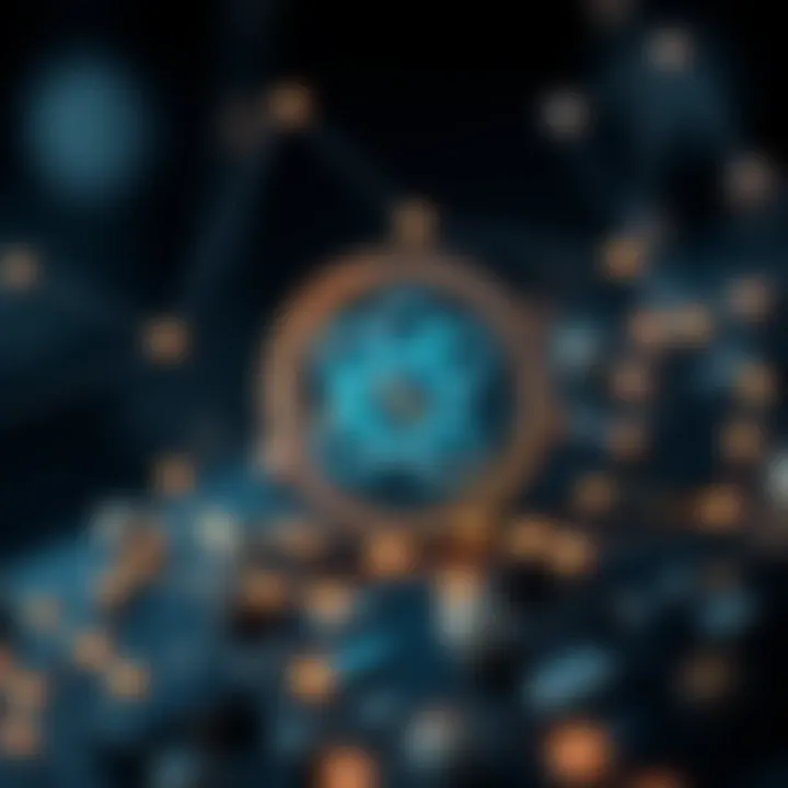 Overview of Atom Coin Blockchain Technology Illustration of blockchain technology with Atom coin symbol and digital network connections