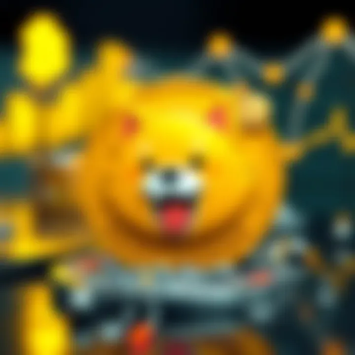 Illustration of Baby Doge Coin surrounded by digital blockchain elements representing technology and community interaction