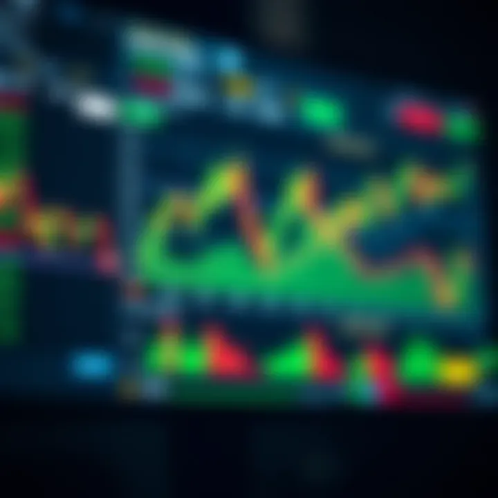 Digital interface showing binary options trading charts and statistics on screen