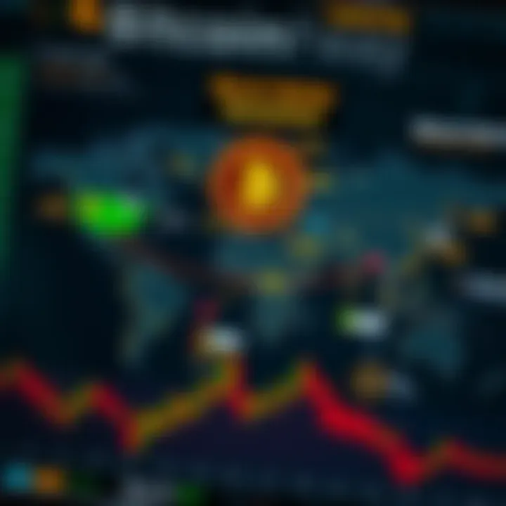 Global map highlighting key factors influencing Bitcoin market including economic and political events