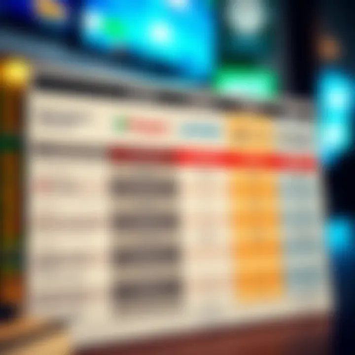 A comparison chart showing different forex broker features like fees, account types, and customer support tailored for Pakistan market