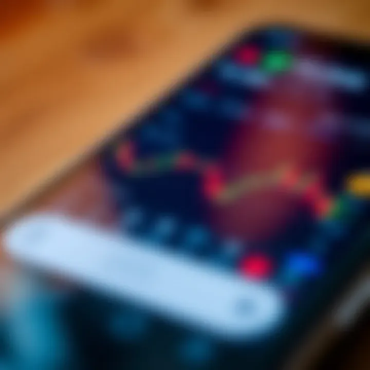 Interface of a forex trading app showing currency pairs, charts, and trading options on a mobile device