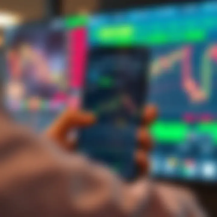 User navigating a mobile stock trading application with charts and market data visible