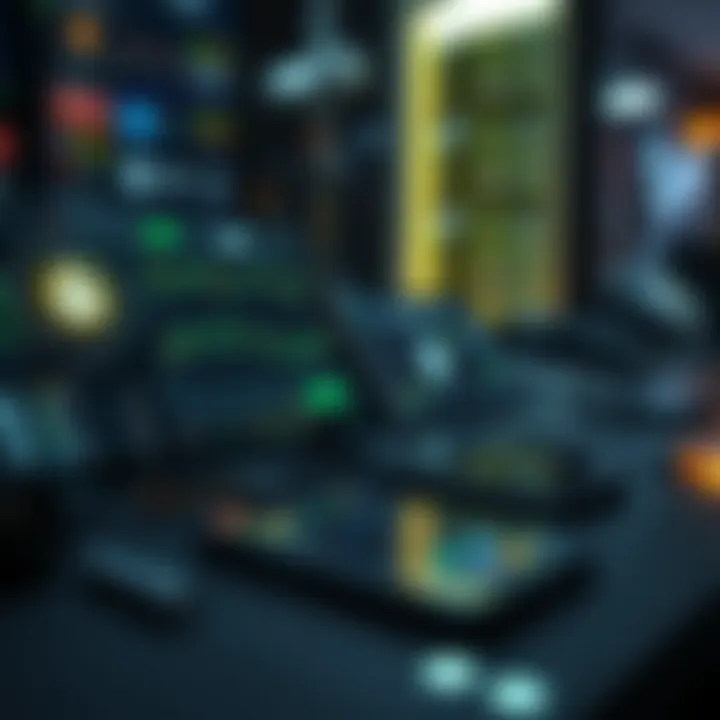 Comparison of forex and cryptocurrency trading features with security icons on digital devices