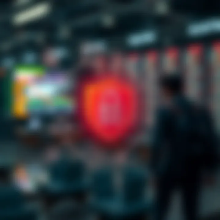 Illustration of security features including encryption and authentication icons protecting financial transactions