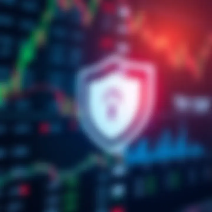 Security shield icon overlaying digital financial data representing secure trading environment