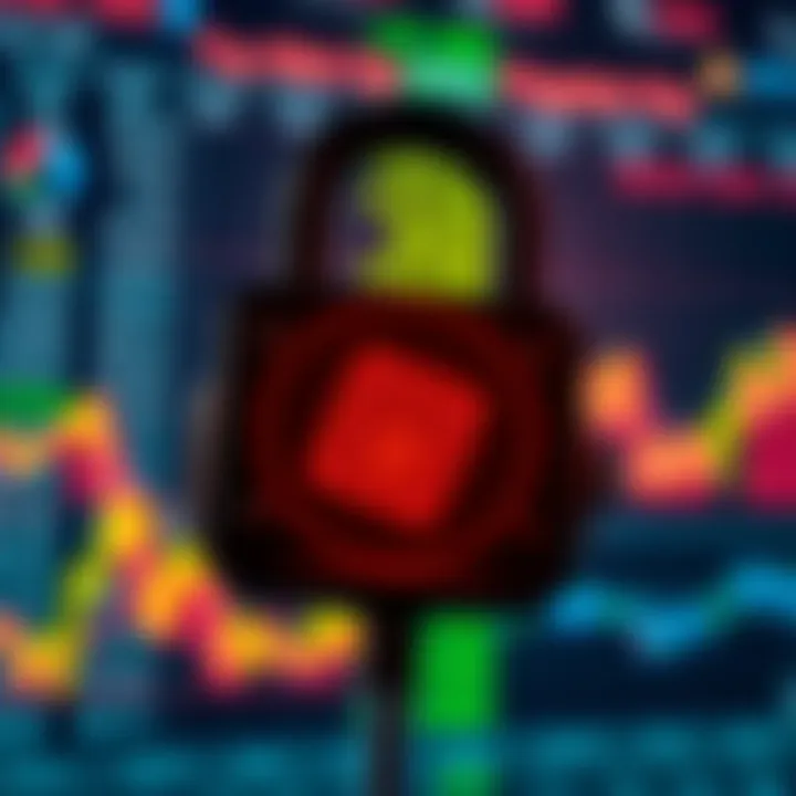 Emphasizing Security Features in Trading Applications for Safe Investments Secure digital lock symbolizing app security with financial data backdrop