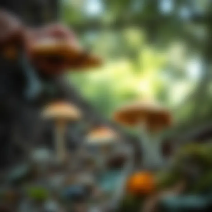 Wild mushroom harvesting tools and sustainable collection practices in a natural environment