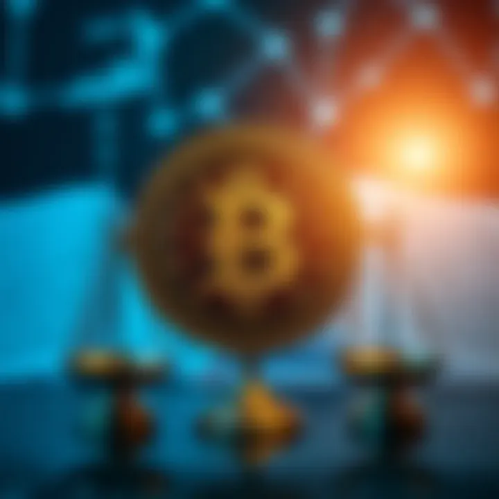 Abstract concept of blockchain with Quranic verses and ethical balance scales
