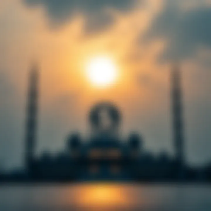Islamic Finance and Cryptocurrency: An Overview Islamic calligraphy with digital currency symbols and a mosque silhouette