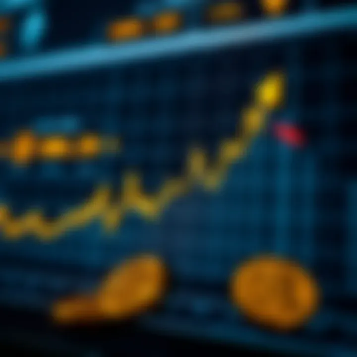 Graph depicting the trend of cryptocurrency market fluctuations with digital currency symbols and regulatory icons