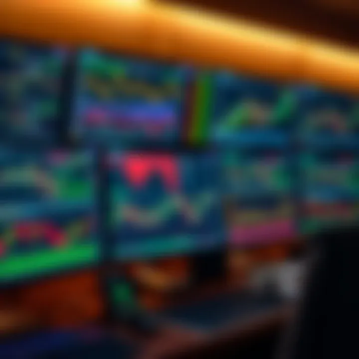 Trading desk with multiple screens displaying currency charts and analysis tailored for Pakistani market
