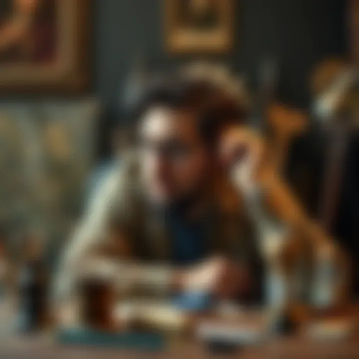 Portrait of Davinci Jeremie in a thoughtful pose with artistic tools around him