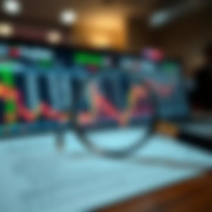 Illustration of magnifying glass over regulatory documents and online trading interface