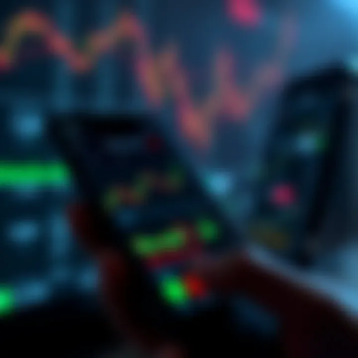 Smartphone displaying a trading app interface with charts and financial data