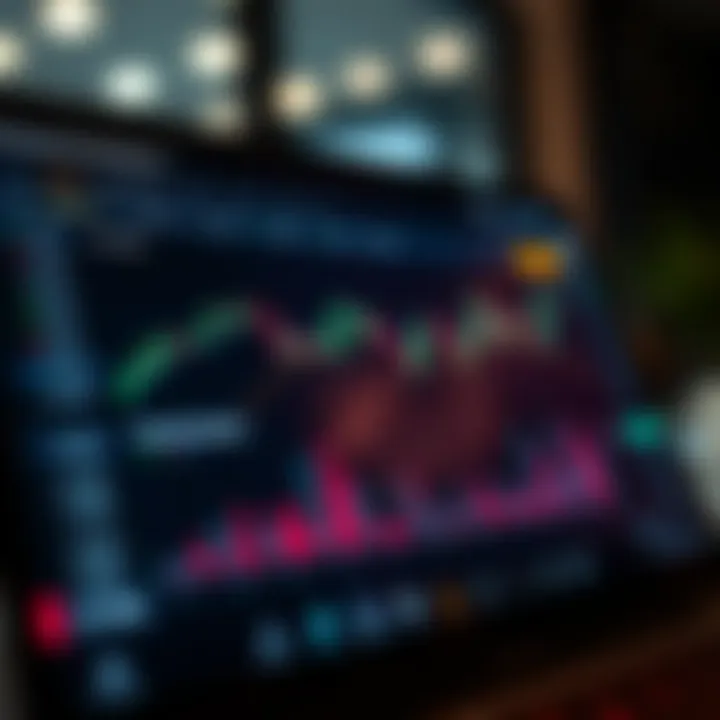 Dashboard of a trading app showing virtual portfolio performance and market trends