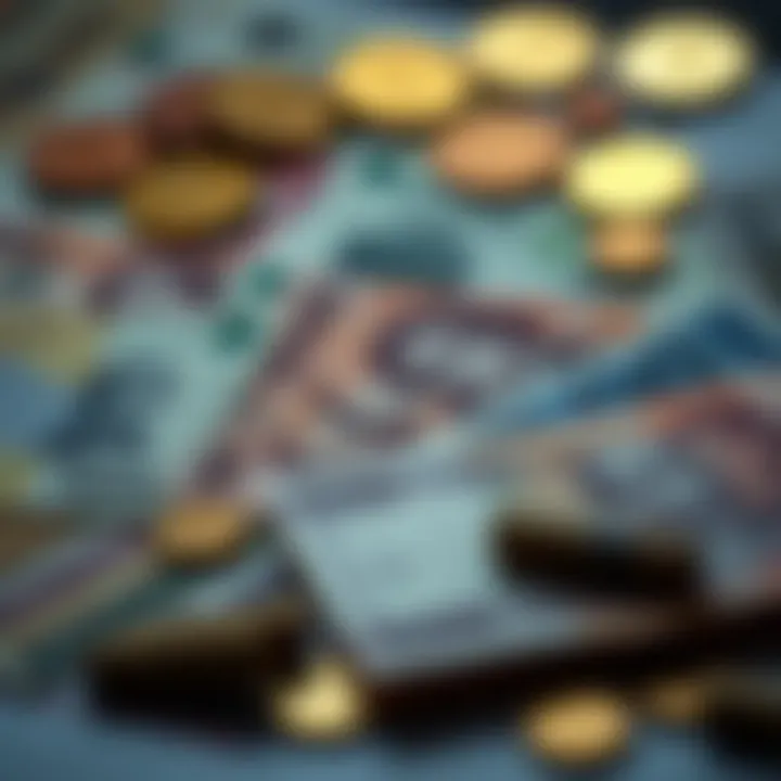 Illustration of diverse foreign currencies with symbols and notes highlighting investment options