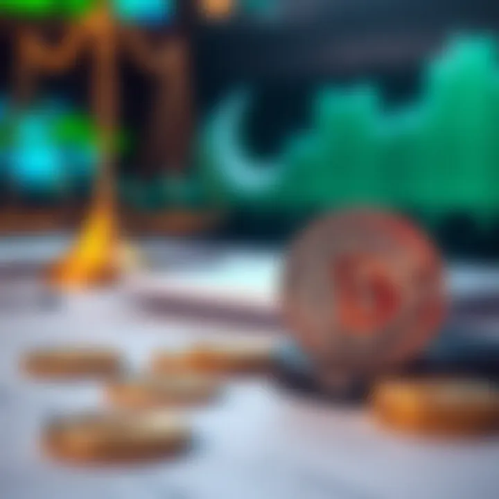 Conceptual representation of legal documents and digital coins illustrating cryptocurrency regulations in Pakistan