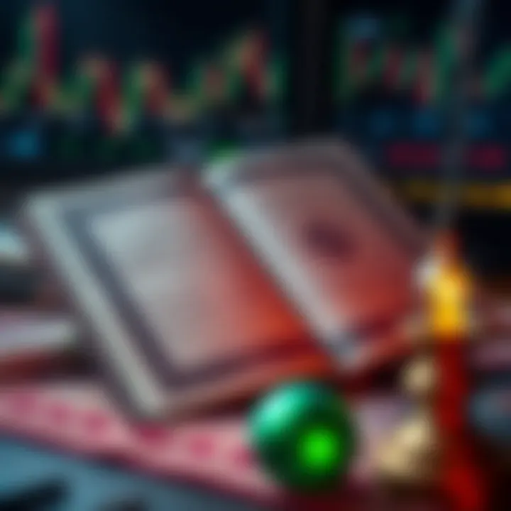 Conceptual illustration of Islamic finance principles with a Quran and financial charts