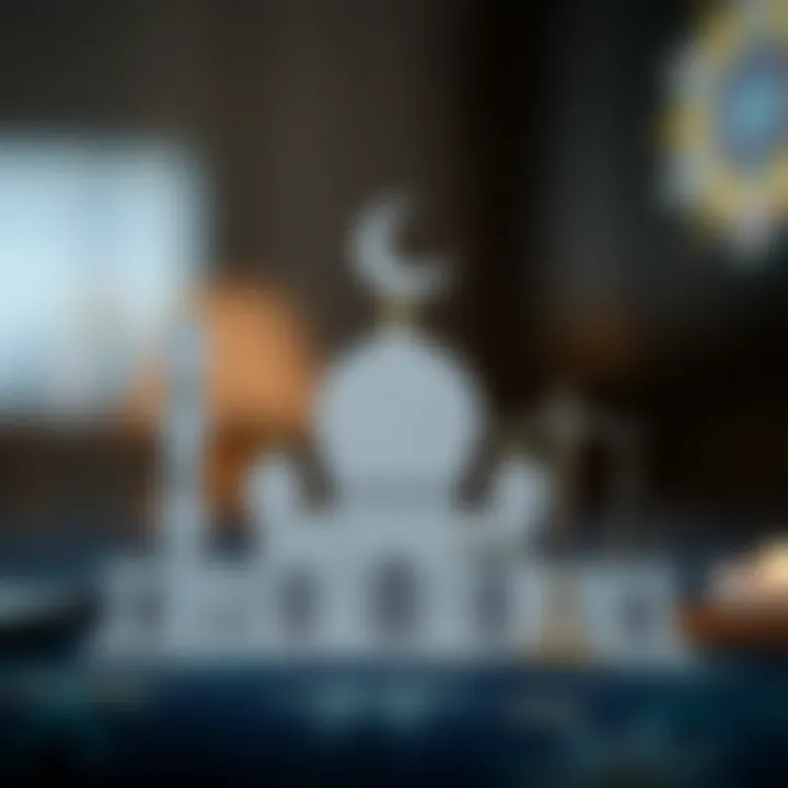 Islamic Finance Principles and Ethical Trading in Islam Illustration of Islamic finance symbols including a mosque dome, crescent moon, and scales representing justice and ethical trading