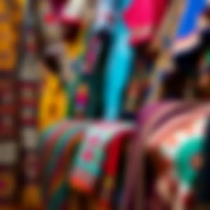 Colorful array of handcrafted garments showcasing diverse textiles and intricate embroidery