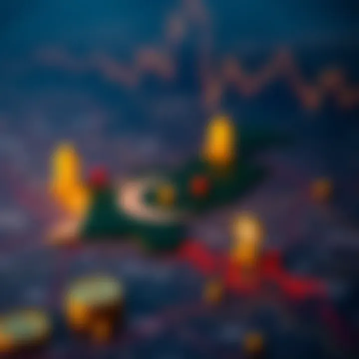 Map highlighting Pakistan with crypto market icons representing investment strategies and risks