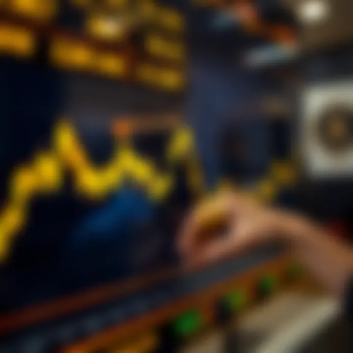 Chart showing fluctuating gold prices with trend lines on a digital market interface