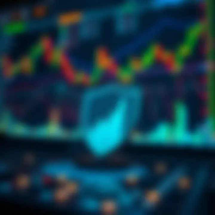 Illustration of risk management strategies with charts and protective shields