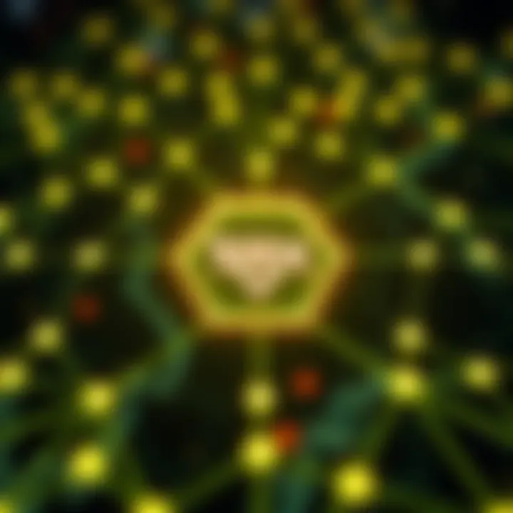 Illustration of blockchain technology interconnected nodes representing TRX system