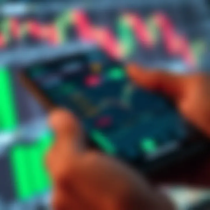 Mobile screen displaying a forex trading dashboard with currency exchange rates and graphs