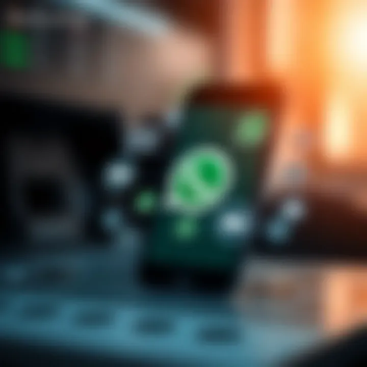 Digital Communication in Forex Signals WhatsApp Groups Graphic showing digital communication icons around a smartphone representing WhatsApp groups for Forex signal sharing
