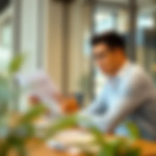 Small business owner reviewing financial documents while discussing funding options with a consultant in an office setting