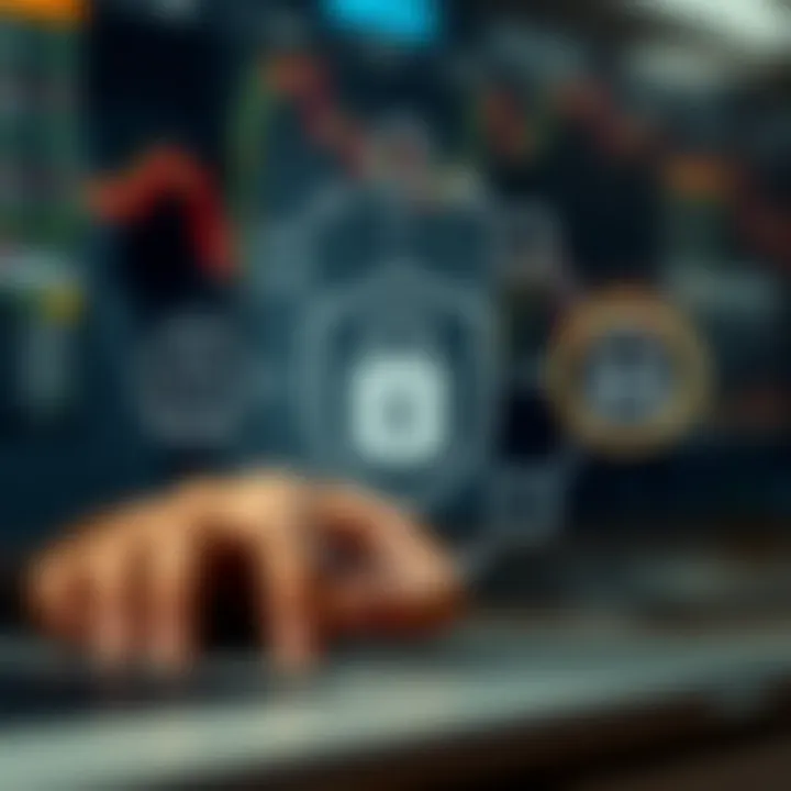 Conceptual visualization of secure online trading with data protection icons