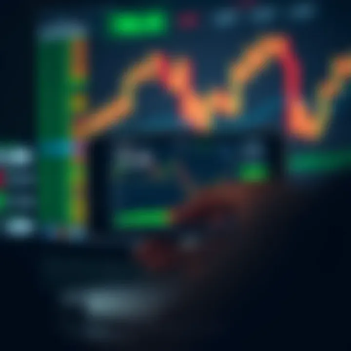 Mobile device displaying a trading app interface with stock charts and financial data