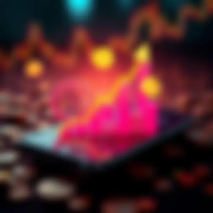 Illustration of financial growth symbols around a smartphone representing no upfront investment trading apps