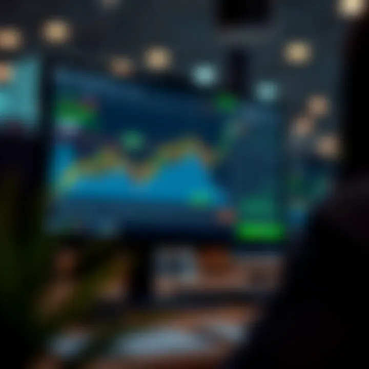 Illustration of a digital trading platform interface showing charts and demo account balance