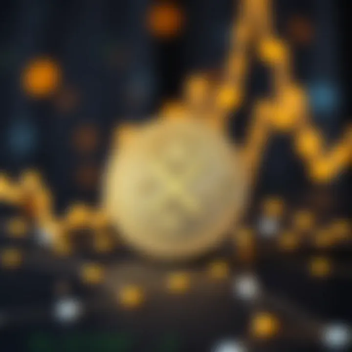 Digital representation of XRP cryptocurrency with blockchain network background