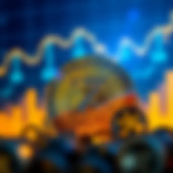 Digital representation of Zilliqa coin with futuristic financial charts and upward movement symbols