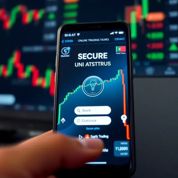 Secure login screen on a smartphone with trading app graphics