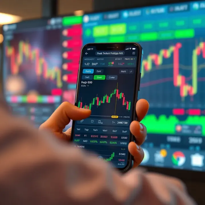 User navigating a mobile stock trading application with charts and market data visible