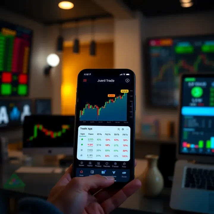 Trading App Interface Highlighting Key Features and Usability User interface showing various trading app features such as charts, market data, and portfolio overview