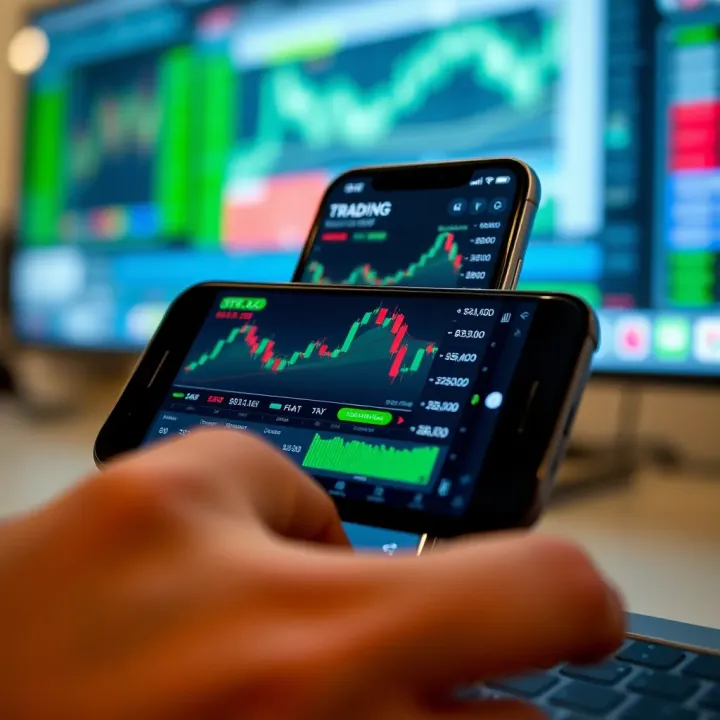 Mobile phone screen displaying various trading graphs and market trends relevant to Pakistan