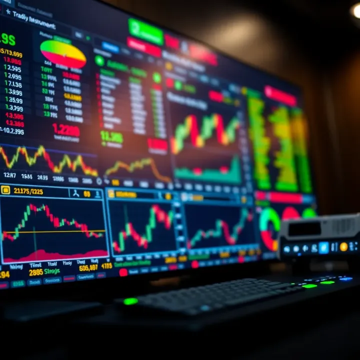 Dashboard displaying various trading instruments with charts and graphs