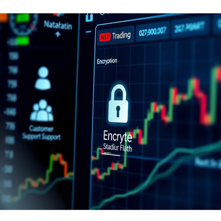 Security Features and Customer Support in Trading Platforms Secure interface highlighting encryption and customer support icons