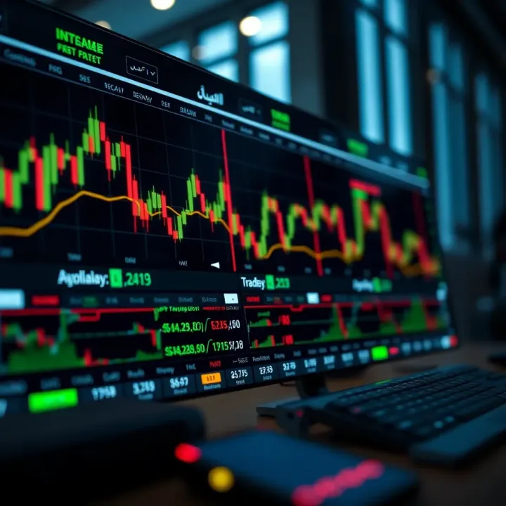User interface of an online trading application showing stock charts and market data